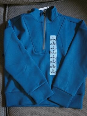 Kids Sandwash Teal Quarter-Zip Pullover Sweater